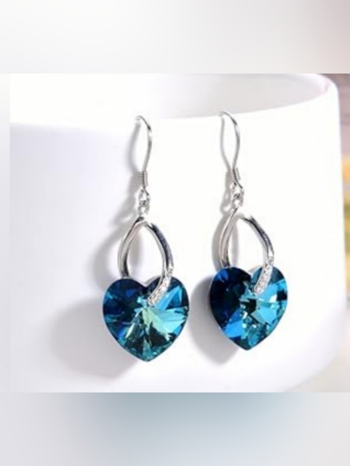 Sterling Silver Crystal Heart Earrings Women's